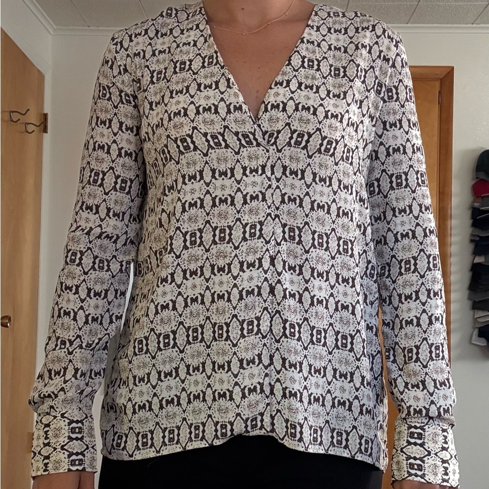 Olivaceous Black and White Snake Print Blouse